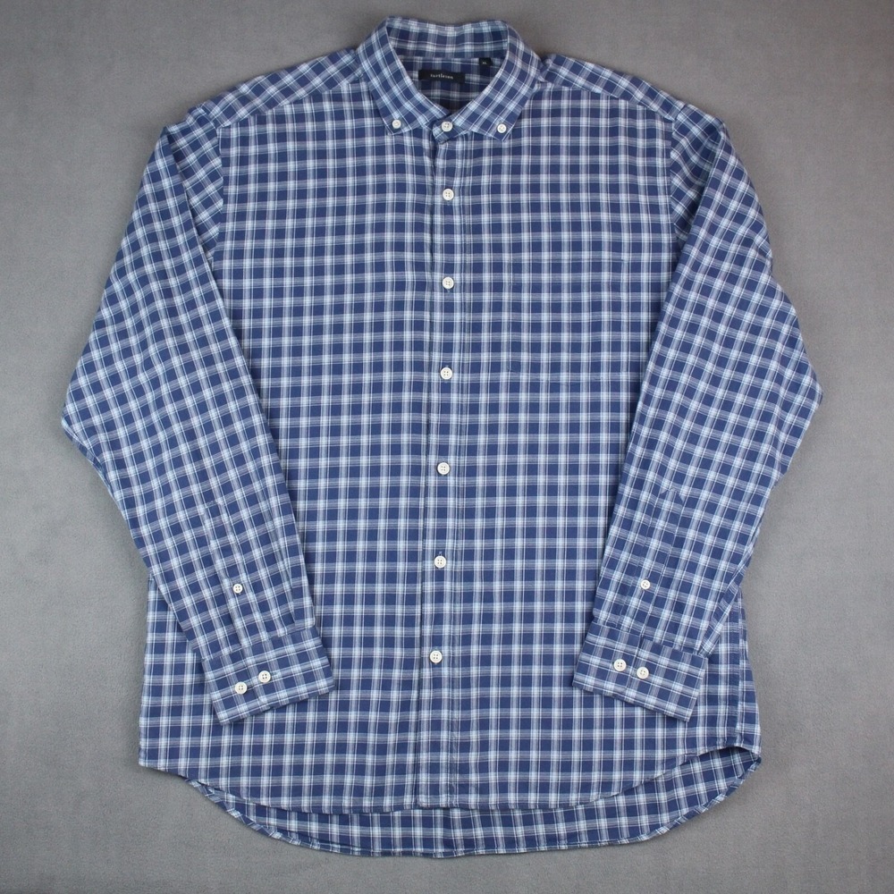 Turtleson Shirt Mens Size XL Blue Plaid Cotton Long Sleeve Button Down